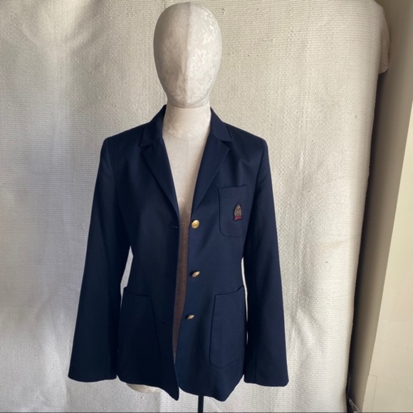 Vintage Tommy Hilfiger M 100% Wool Schoolboy Blazer Navy Blue - Picture 2 of 8